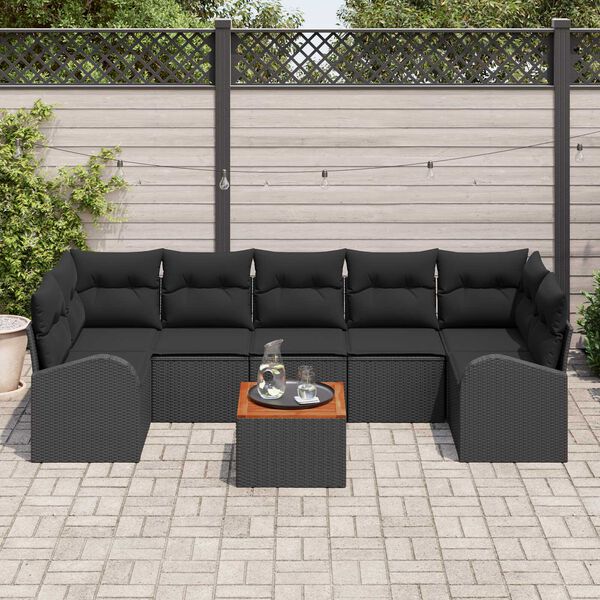 vidaXL Conjunto de sof&aacute;s de jard&iacute;n 8 pcs Negro rat&aacute;n sint&eacute;tico