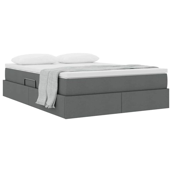vidaXL Cama con almacenamiento y colch&oacute;n Gris oscuro 140 x 200 cm