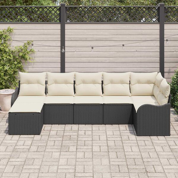 vidaXL Conjunto de sof&aacute; de jard&iacute;n 7 pcs Negro y blanco Polirat&aacute;n