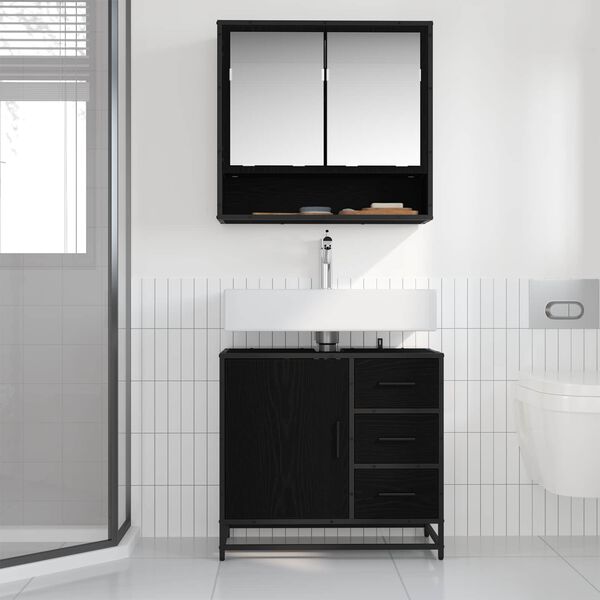 vidaXL Mueble de Cuarto de Ba&ntilde;o con caj&oacute;n Roble Negro 65 x 33 x 60 cm