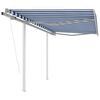 vidaXL Toldo retr&aacute;ctil autom&aacute;tico con postes azul y blanco 3,5x2,5 m