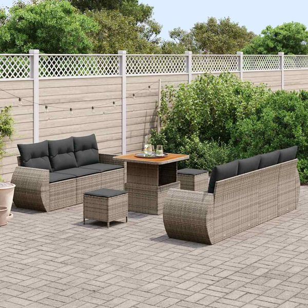 vidaXL Conjunto de sof&aacute; de jard&iacute;n 10 pcs Gris rat&aacute;n sint&eacute;tico