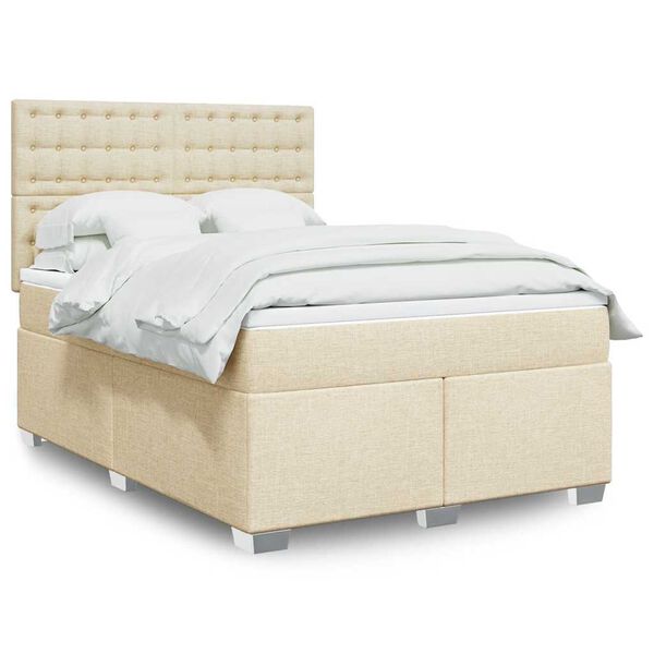 vidaXL Cama box spring con colch&oacute;n tela color crema 140x190 cm