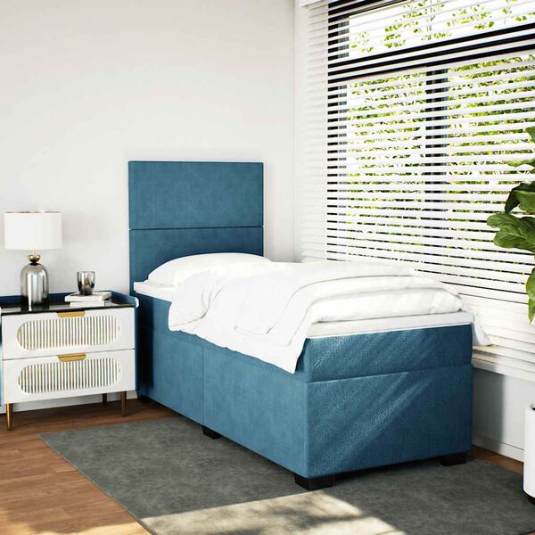 vidaXL Cama box spring con colch&oacute;n terciopelo azul 100x200 cm
