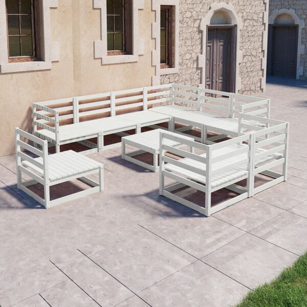 vidaXL Set de sal&oacute;n de jard&iacute;n de 10 piezas blanco madera maciza pino