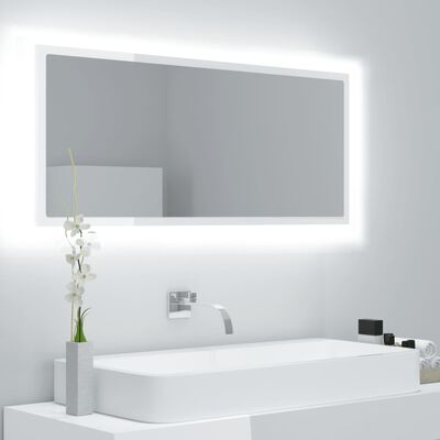vidaXL Espejo de baño LED acrílico blanco brillo 100x8,5x37 cm