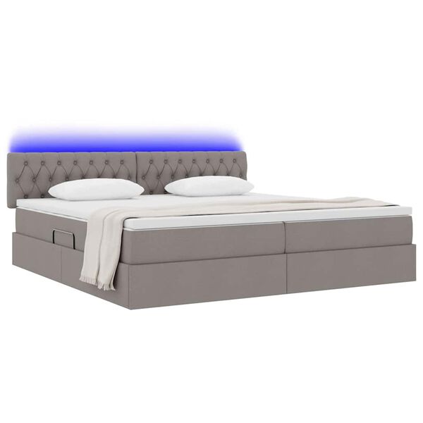 vidaXL Cama con almacenamiento y LED con LED Taup&eacute; 200 x 200 cm tela