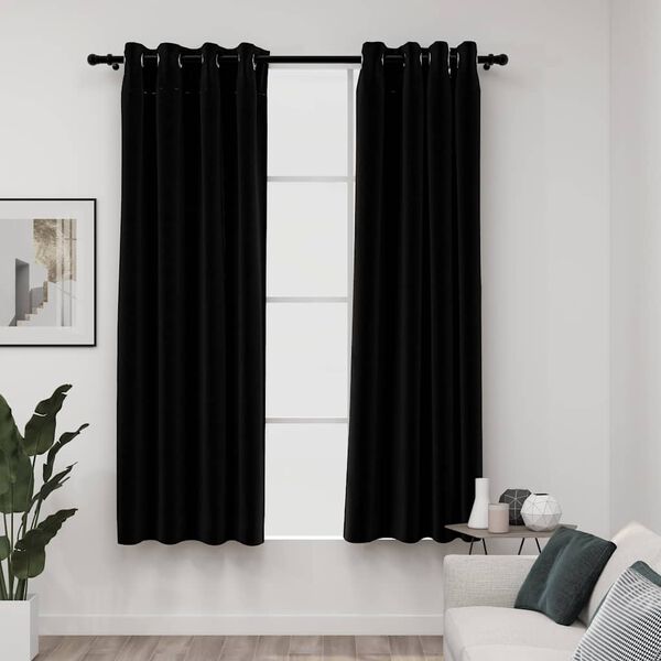 vidaXL Cortinas opacas con ojales look de lino 2 pzas negro 140x175 cm