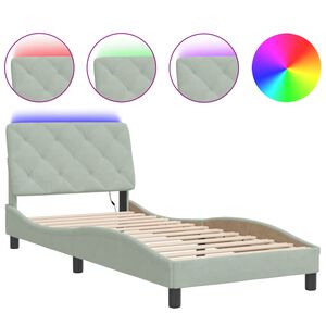 vidaXL Estructura de cama con LED sin colch&oacute;n terciopelo gris claro 80x200 cm