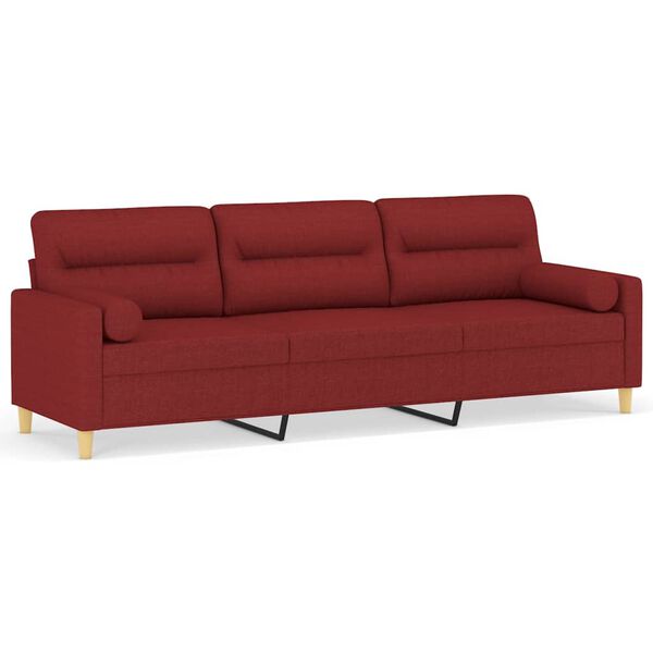 vidaXL Sof&aacute; de 3 plazas con almohadas y cojines tela rojo tinto 210 cm