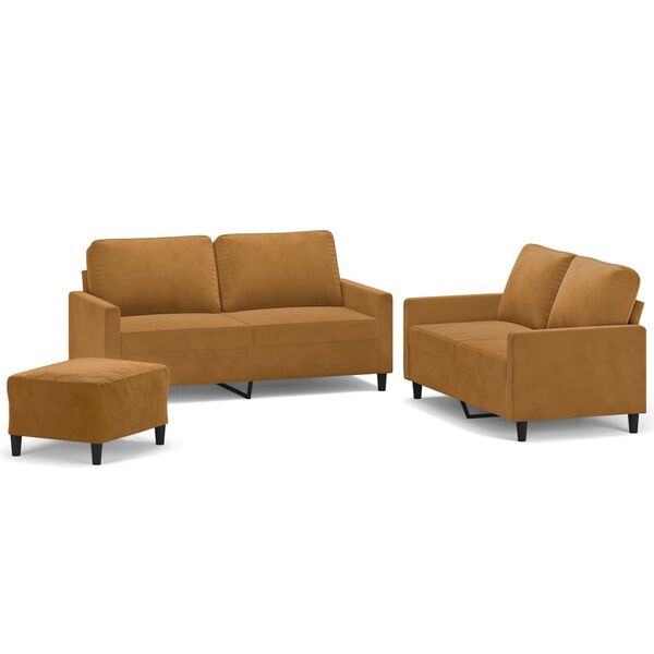 vidaXL Juego de sof&aacute;s con cojines 3 piezas terciopelo marr&oacute;n