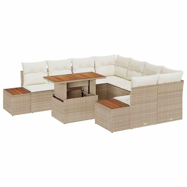 vidaXL Conjunto de Comedor de Jard&iacute;n con coj&iacute;n 9 pcs Beige y Crema