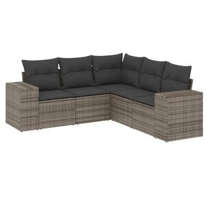 vidaXL Juego de sof&aacute;s jard&iacute;n con cojines 5 pzas rat&aacute;n sint&eacute;tico gris