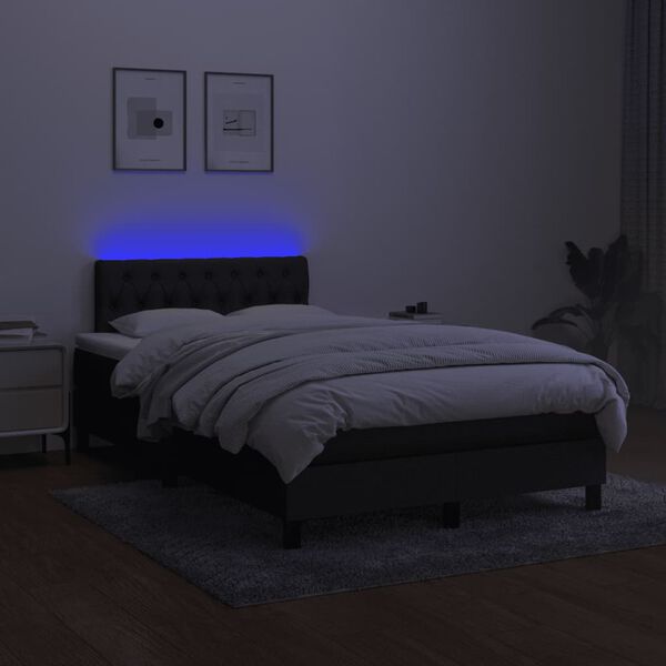 vidaXL Cama box spring con colch&oacute;n y luces LED tela negro 120x190 cm