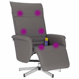 vidaXL Sill&oacute;n reclinable de masaje con reposapi&eacute;s cuero sint&eacute;tico gris