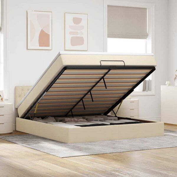 vidaXL Estructura de cama otomana con colch&oacute;n tela crema 180x200cm
