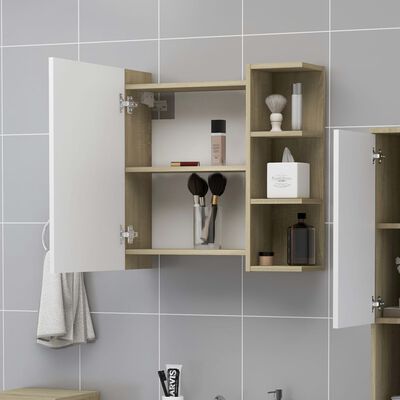 vidaXL Armario espejo baño contrachapada blanco roble 62,5x20,5x64 cm