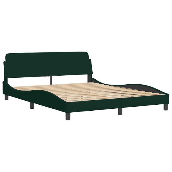 vidaXL Estructura de cama con LED sin colch&oacute;n terciopelo verde oscuro 160x200cm