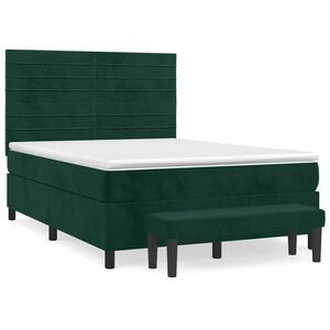 vidaXL Cama box spring con colch&oacute;n terciopelo verde oscuro 140x190 cm