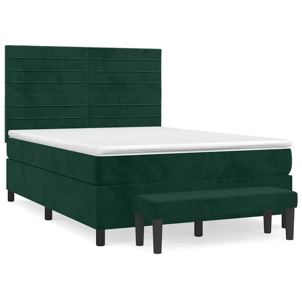vidaXL Cama box spring con colch&oacute;n terciopelo verde oscuro 140x190 cm