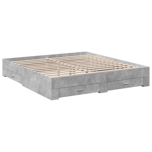 vidaXL Cama con cajones madera ingenier&iacute;a gris hormig&oacute;n 200x200 cm