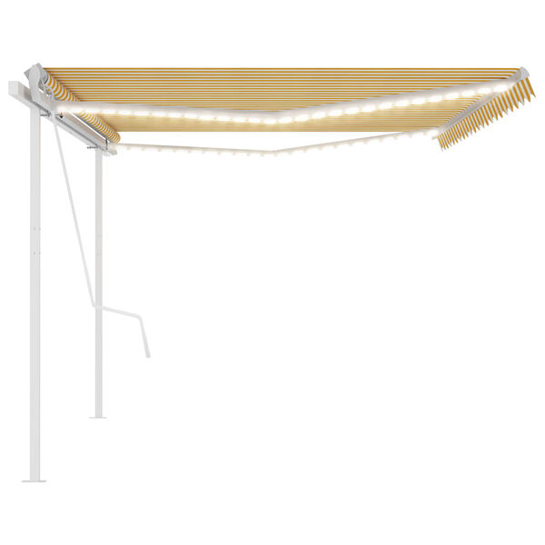 vidaXL Toldo autom&aacute;tico LED sensor de viento amarillo y blanco 5x3,5 m