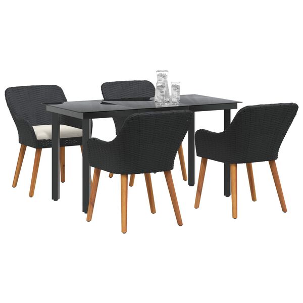 vidaXL Conjunto de Comedor de Jard&iacute;n 5 pcs Negro rat&aacute;n sint&eacute;tico