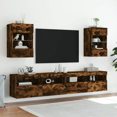 vidaXL Mueble de TV de pared con luces LED roble ahumado 40x30x60,5 cm