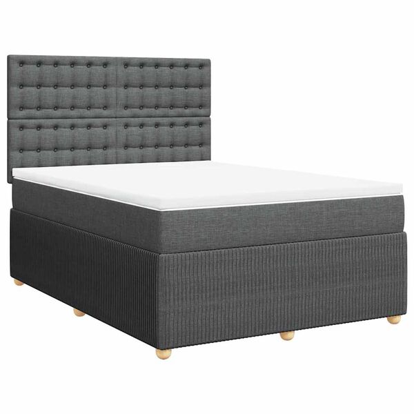 vidaXL Cama box spring con colch&oacute;n tela gris oscuro 140x190 cm