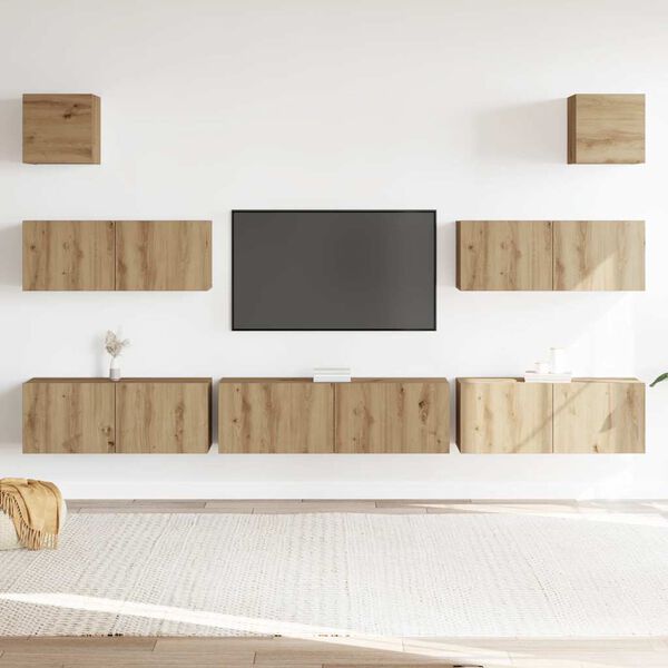 vidaXL Mueble para TV de pared madera contrachapada artesanal 7 piezas