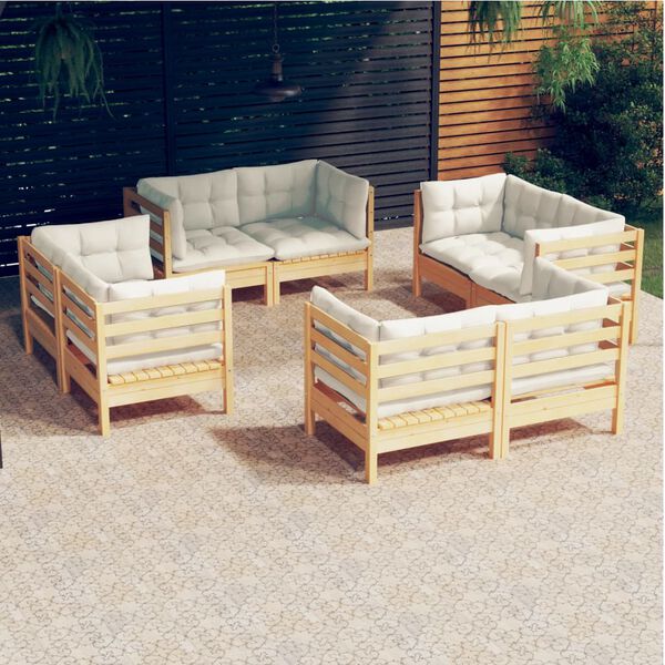 vidaXL Muebles de jard&iacute;n 8 piezas cojines madera de pino color crema