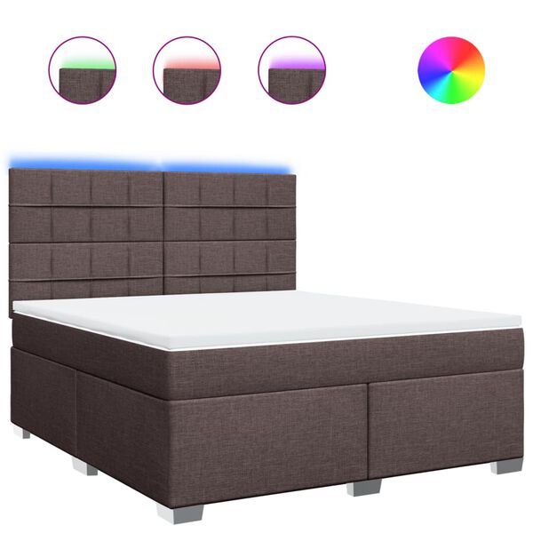 vidaXL Cama box spring con colch&oacute;n tela marr&oacute;n oscuro 180x200 cm