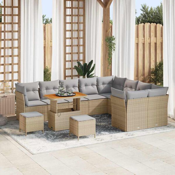 vidaXL Conjunto de sofá de jardín con cojín 12 pcs beige y gris claro