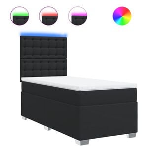 vidaXL Cama box spring individual con colch&oacute;n cuero sint&eacute;tico negro