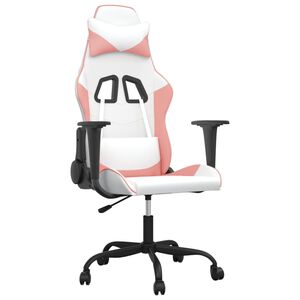 vidaXL Silla gaming de masaje cuero sint&eacute;tico blanco y rosa