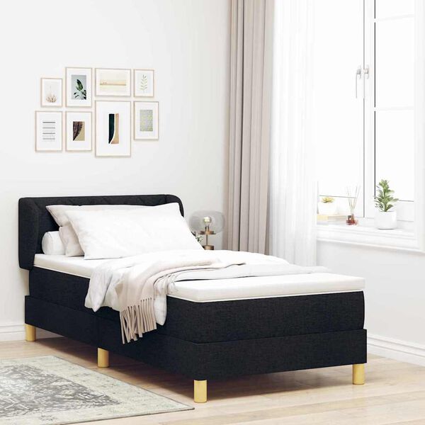 vidaXL Cama tipo Box Spring con colch&oacute;n Negro 90 x 190 cm tela