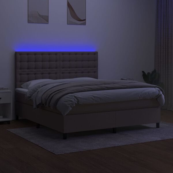 vidaXL Cama box spring colch&oacute;n y luces LED tela gris taupe 180x200 cm