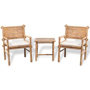 vidaXL Set mesa y sillas terraza 3 pzas con cojines bamb&uacute;
