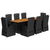 vidaXL Set de comedor de jard&iacute;n 9 pzas y cojines rat&aacute;n sint&eacute;tico negro