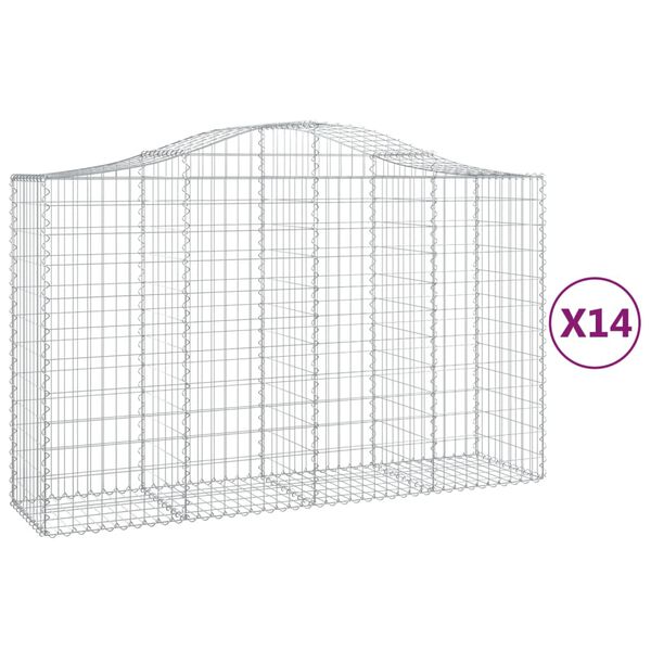 vidaXL Cestas gaviones 14 uds forma de arco hierro 200x50x120/140 cm
