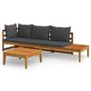 vidaXL Muebles de jard&iacute;n 3 pzas cojines gris oscuro madera de acacia