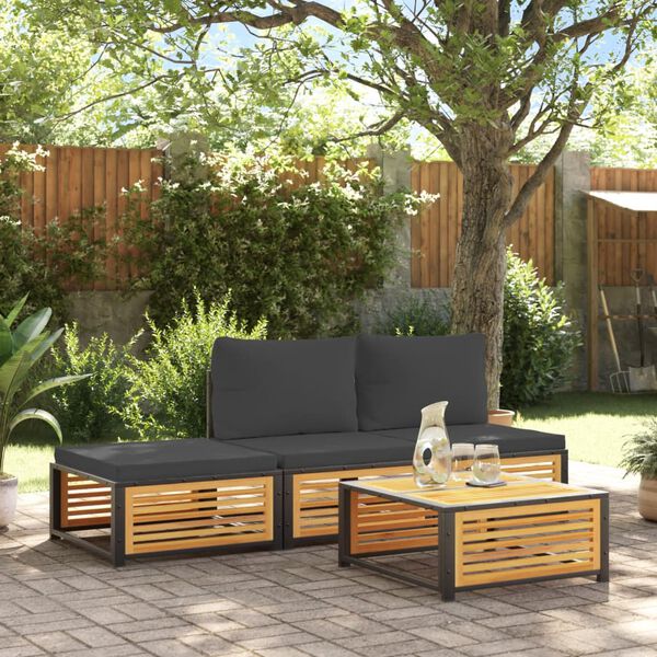 vidaXL Set sof&aacute;s de jard&iacute;n con cojines 4 pzas madera maciza de acacia