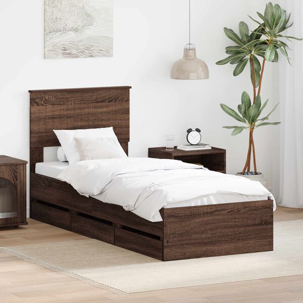 vidaXL Estructura de cama Roble Marr&oacute;n 75 x 190 cm Madera Ingenieril