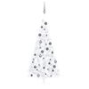 vidaXL Medio &aacute;rbol de Navidad con luces y bolas blanco 120 cm