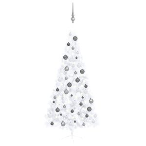 vidaXL Medio &aacute;rbol de Navidad con luces y bolas blanco 120 cm