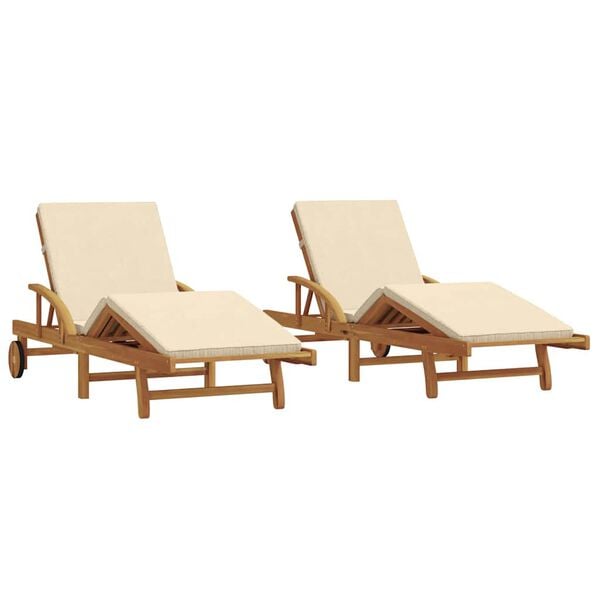 vidaXL Tumbona 2 pcs Beige 200 x 67 x 84 cm Madera de Acacia S&oacute;lida