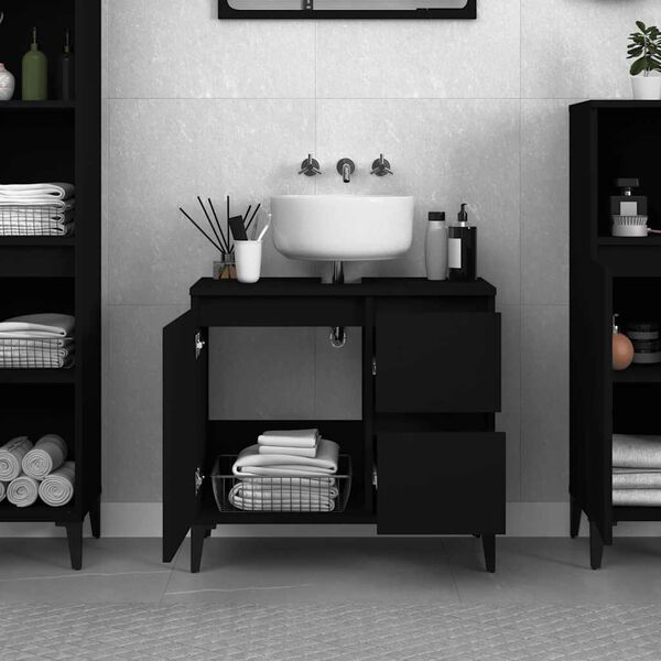 vidaXL Armario de ba&ntilde;o madera contrachapada negro 65x33x60 cm