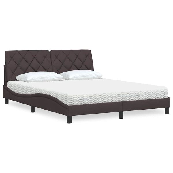 vidaXL Cama con colch&oacute;n de tela marr&oacute;n oscuro 160x200 cm