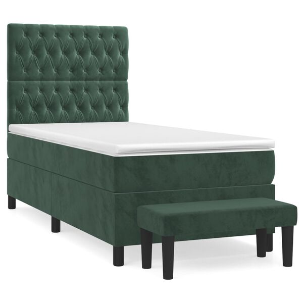vidaXL Cama box spring con colch&oacute;n terciopelo verde oscuro 90x190 cm