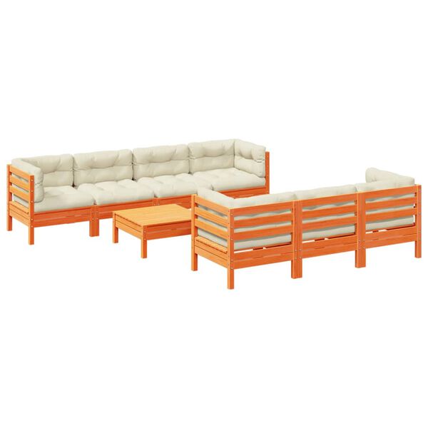 vidaXL Set de sofás jardín 8 pzas con cojines madera pino marrón cera